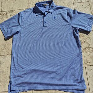 Peter Millar Summer Comfort Mens XL Blue Striped Polo Shirt Short Sleeve Logo